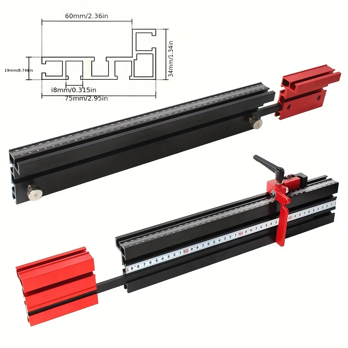 

1 Set Precision Miter Gauge + Table Saw Telescoping 50 to 87CM Aluminum Miter Fence Repetitive Cut Flip w/Stop Woodworking Tools