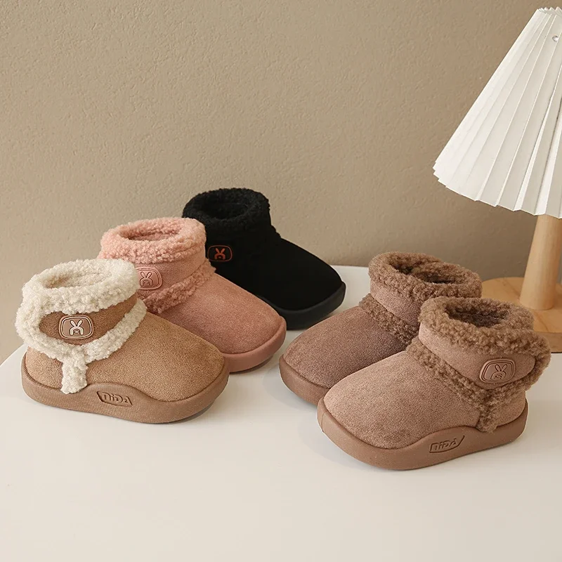 

2025 Winter Plush Boots For Children Thick Warm Faux Fir Kids Warm Boots PU Leather Waterproof Girls Snow Boots Casual Boots