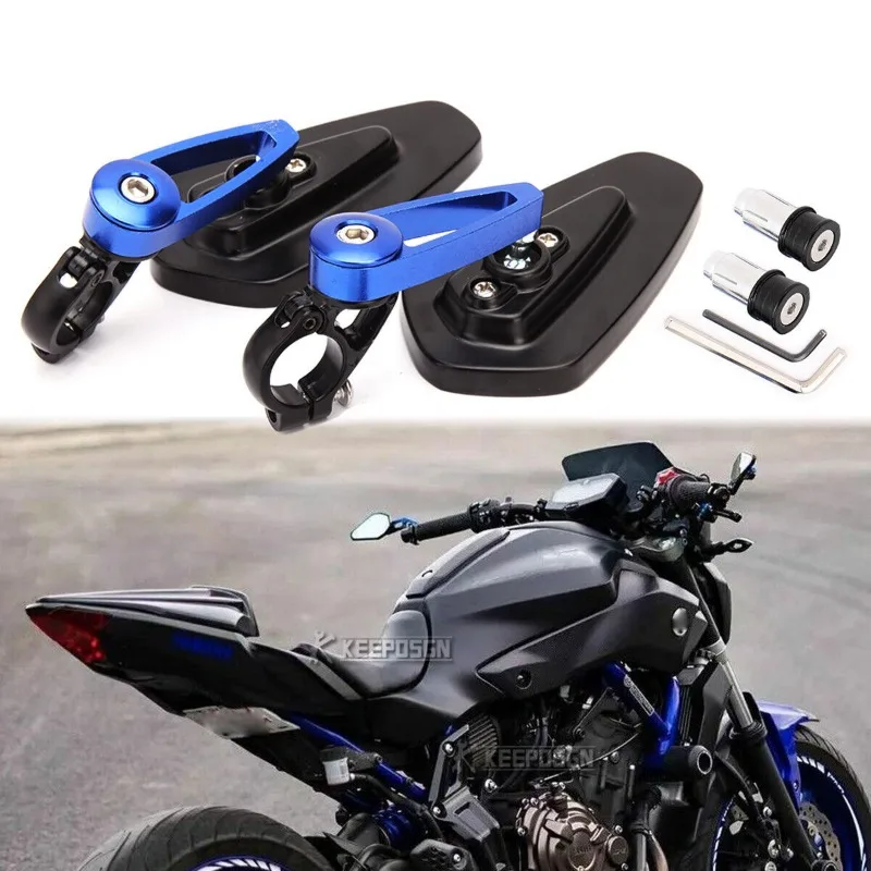 1pair 7/8-inch Motorcycle Pole End Mirror Blue Rearview Mirror for Street Bike Sports Bikes Dirt Bike Side Mirror Modification