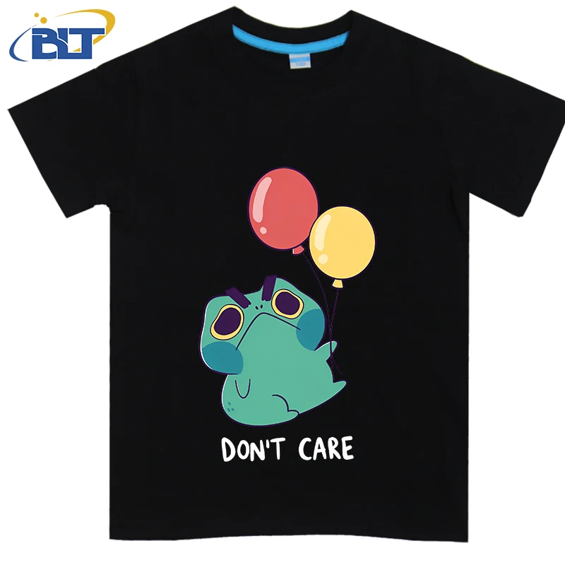 Frog doesn't Care printed kids shirt summer pure cotton short sleeve casual tops suitable for boys and girls