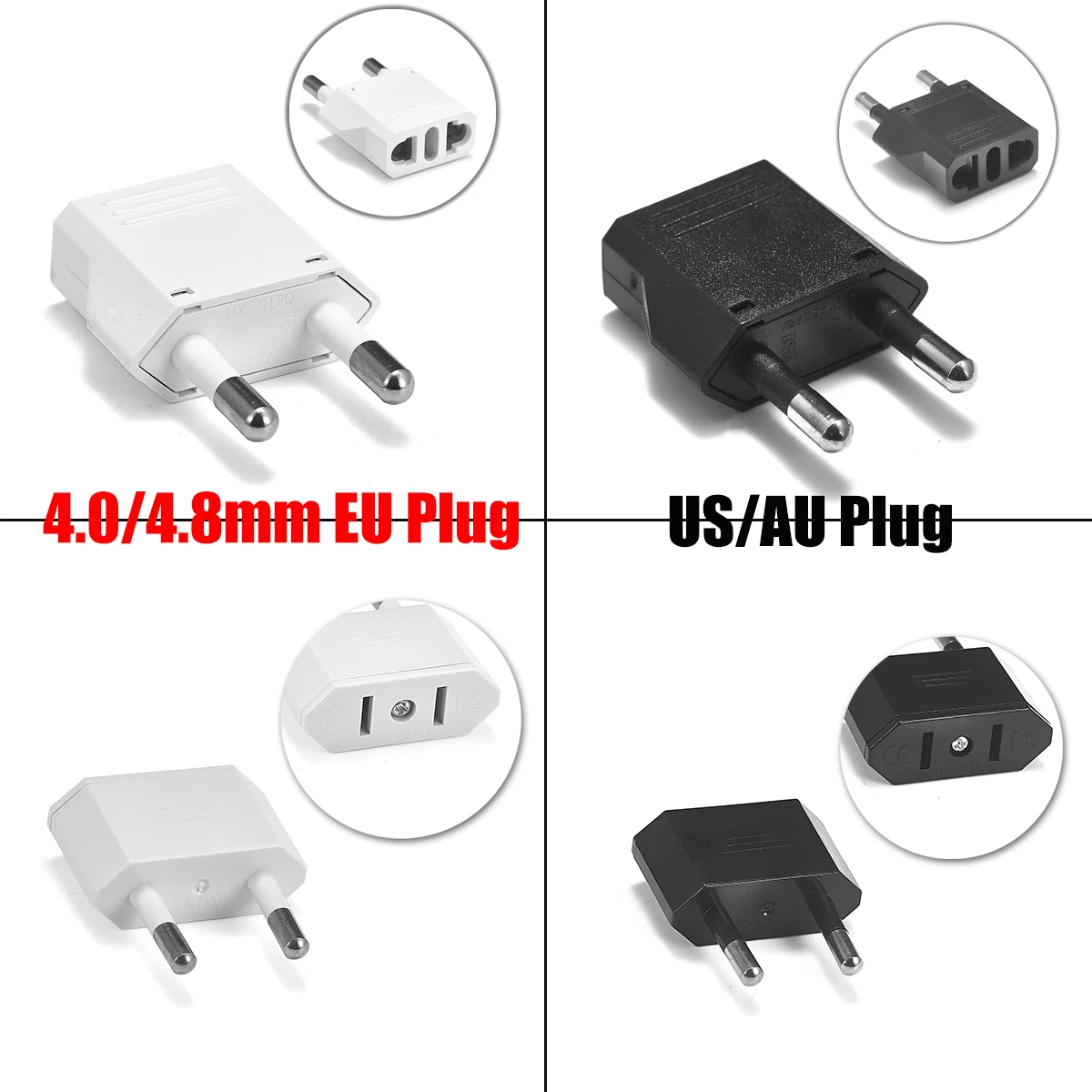 EU Plug Adapter China American US To EU Euro European Korea Travel Adapter Electric Plug Converter Charger Socket AC Outlet