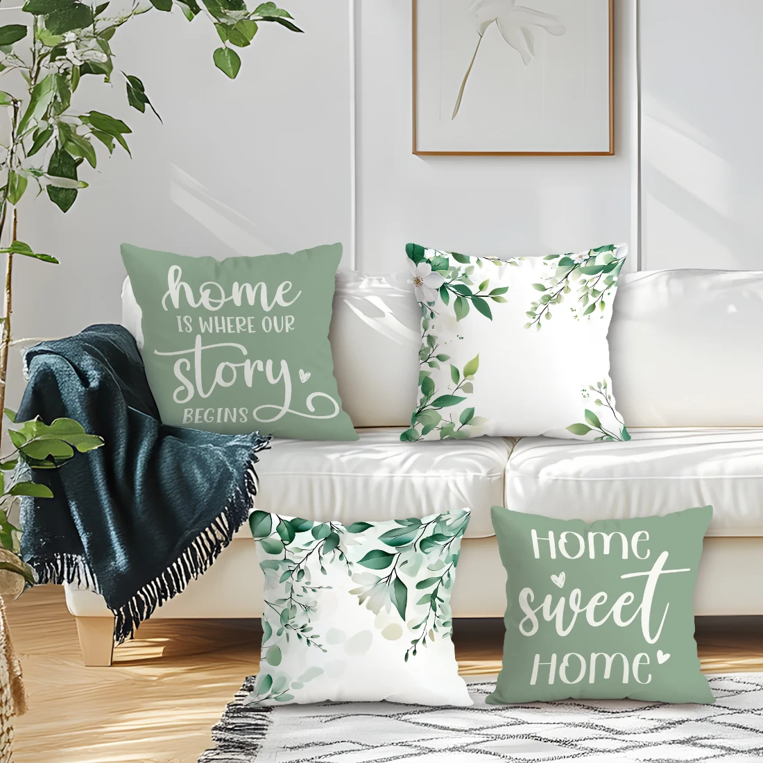 

Наволочка с зелеными листьями и растениями, персиковая кожа, украшение для дома, гостиной, дивана, чехол для подушки, односторонний принт 45*45 см