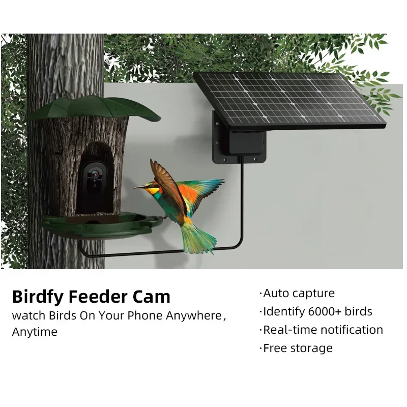 2024 ai Smart Bird Feeder Camera New Solar Powered Rechargeable and Waterproof for Outdoor Patio Birds Feeding