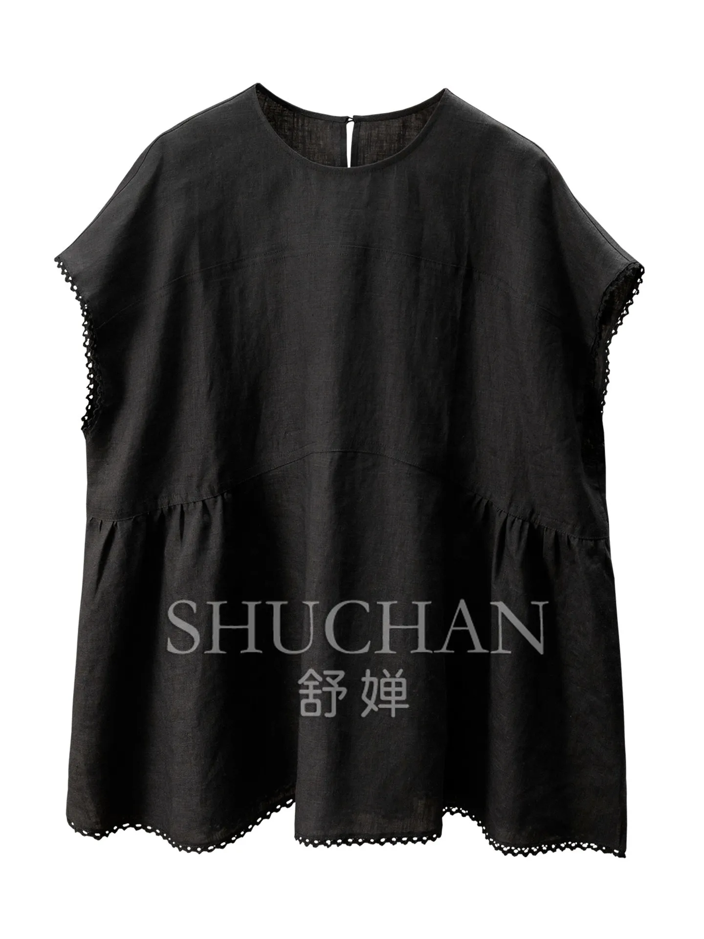 Summer Blouse 100% Linenlace Embroidered Loose Bag Rotator Sleeve Shirt Women 52W4  Blouse Women