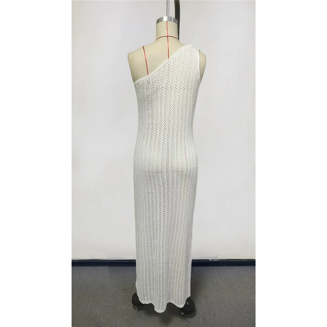 3D-Blumen, einseitiger Schnitt, einfarbig, gehäkelt, gestricktes Tunika-Oberteil, Strandkleid, Strandbekleidung, Damen, V8294 – Detail 9