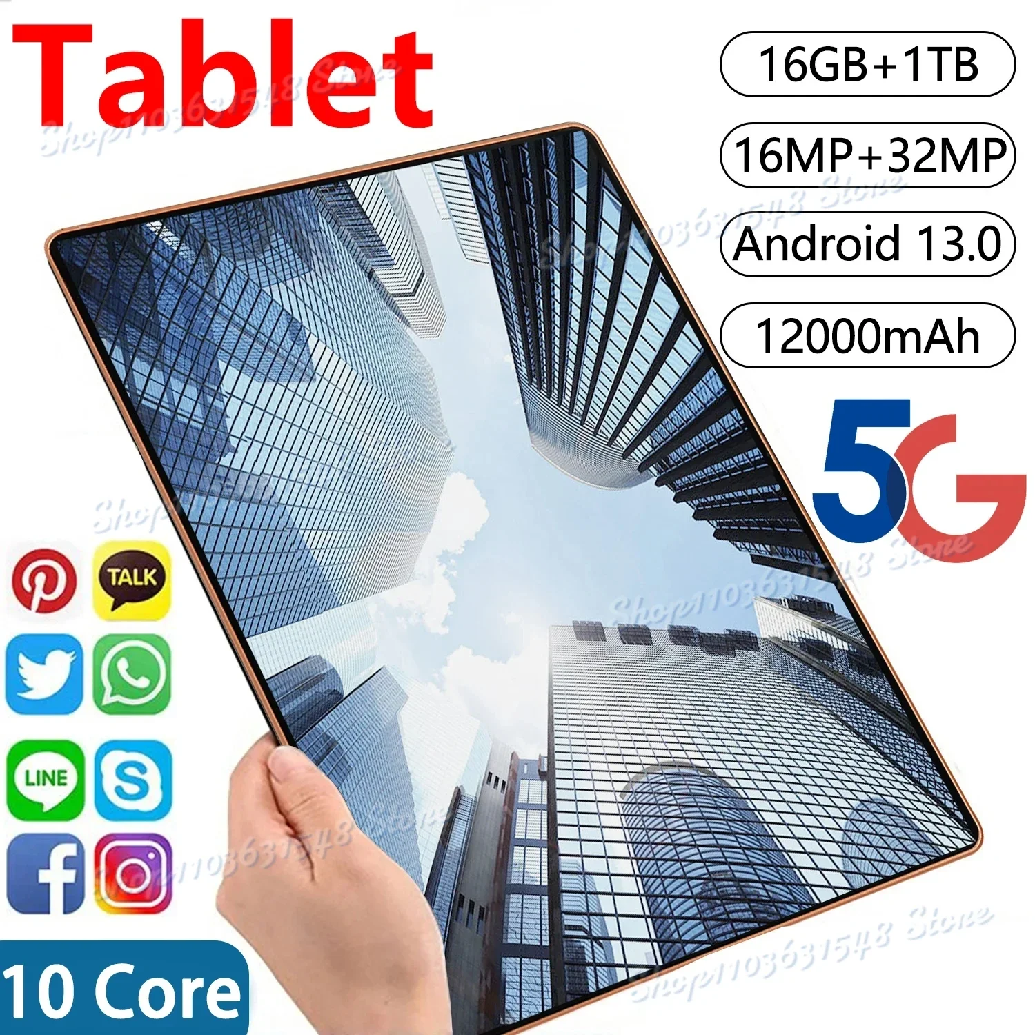 2024 New Original 12.0 Inch Network Android 13.0 Tablet PC 16GB RAM 1TB ROM 32MP 10Core 12000mAh Tablet 4G/ 5G Wifi Tablet