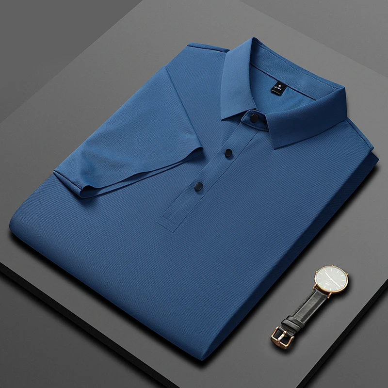 New Men's High-quality Ice Silk Seamless POLO Shirt Summer Ultra-thin Breathable Outdoor Sports and Leisure Comfortable Top