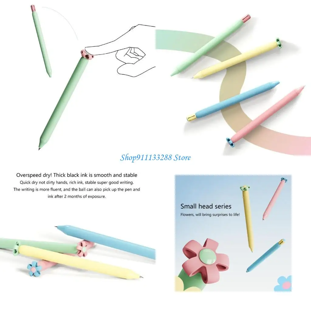

G88D 4 шт. выдвижная гелевая ручка с цветком, новинка, ручка для письма, кончик 0,5 мм, гладкий для письма для мальчиков и
