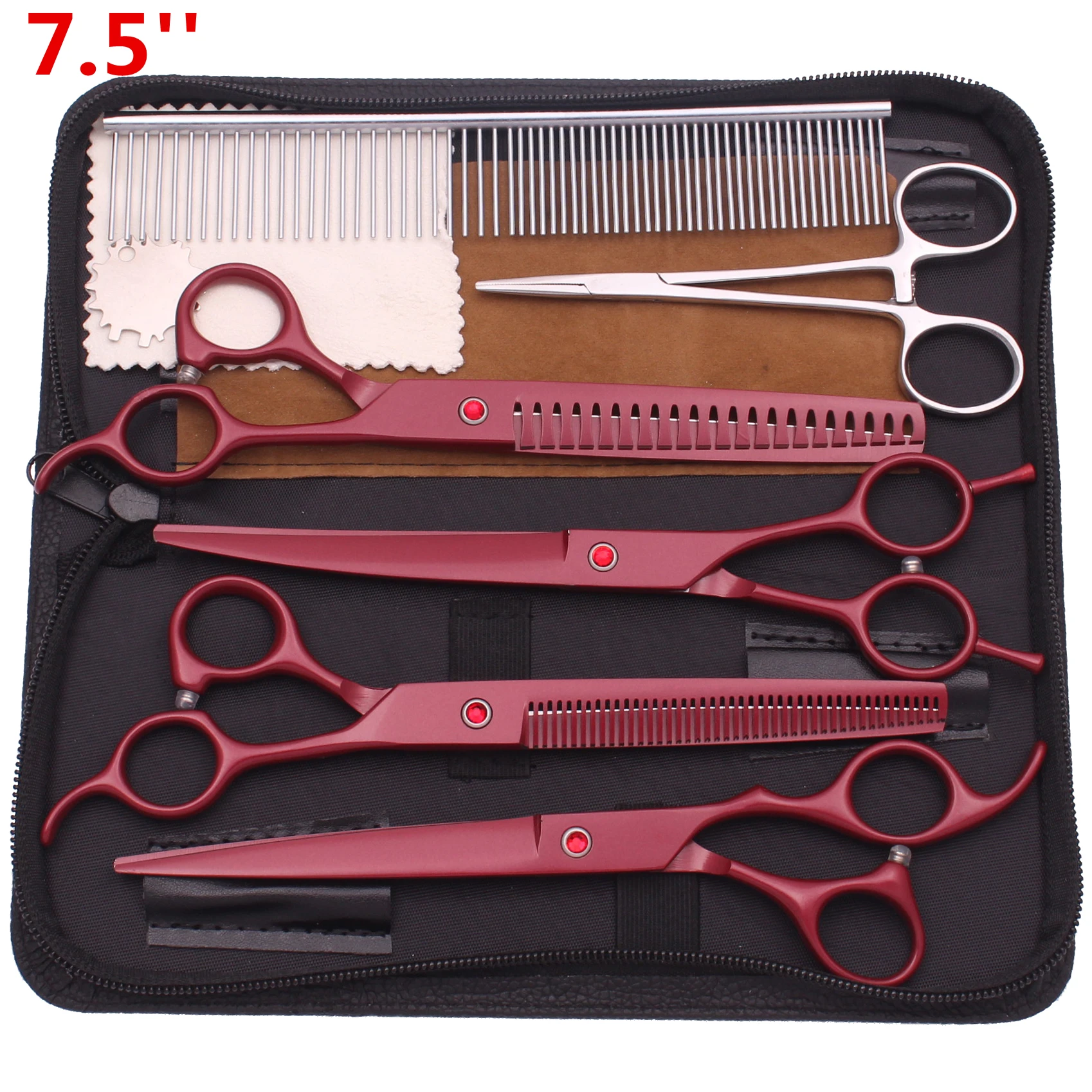 7.5'' Professional Pet Grooming Scissors Hair Cutting Fish Bone Thinning Combs Hemostatic Forceps Sets For Dogs Cats Salon C3088