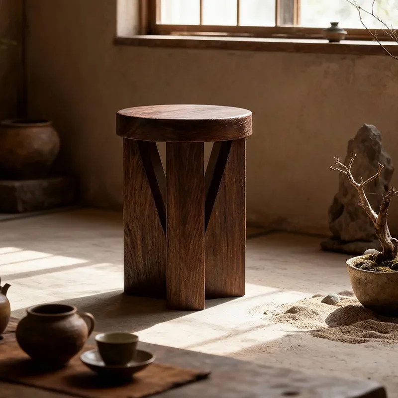 Creative Round Stool No Installation Needed Home Log Style Desktop Dining Coffee Table Light Swing Edge Design Feeling