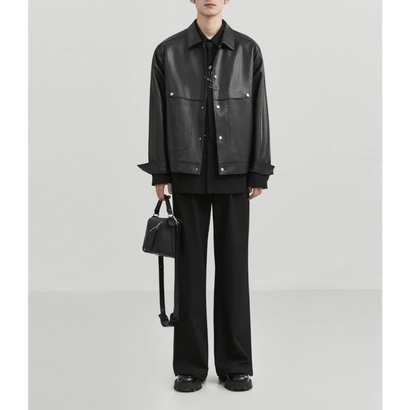 Spring 2026 New Premium Leather Jacket Short Motorcycle Casual Top Fashion Jacket Men's