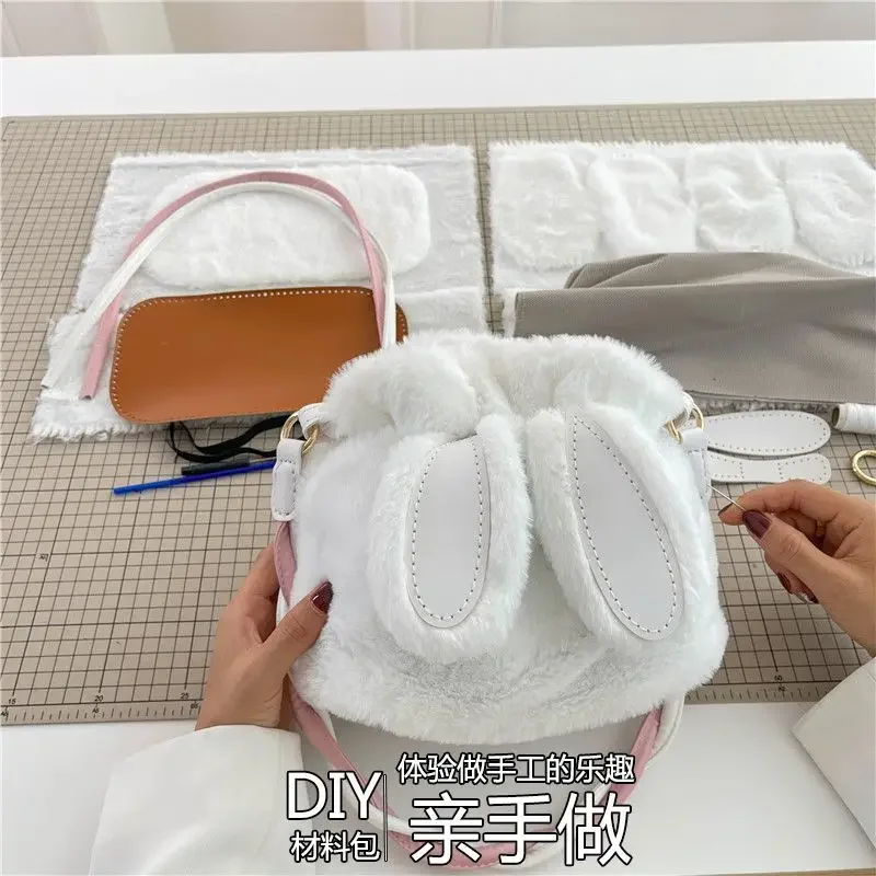 DIY Handwork Bag Material Package Stuffed Bunny Ear Material Crossbody Bags Hand-sewn Homemade New Year Gift