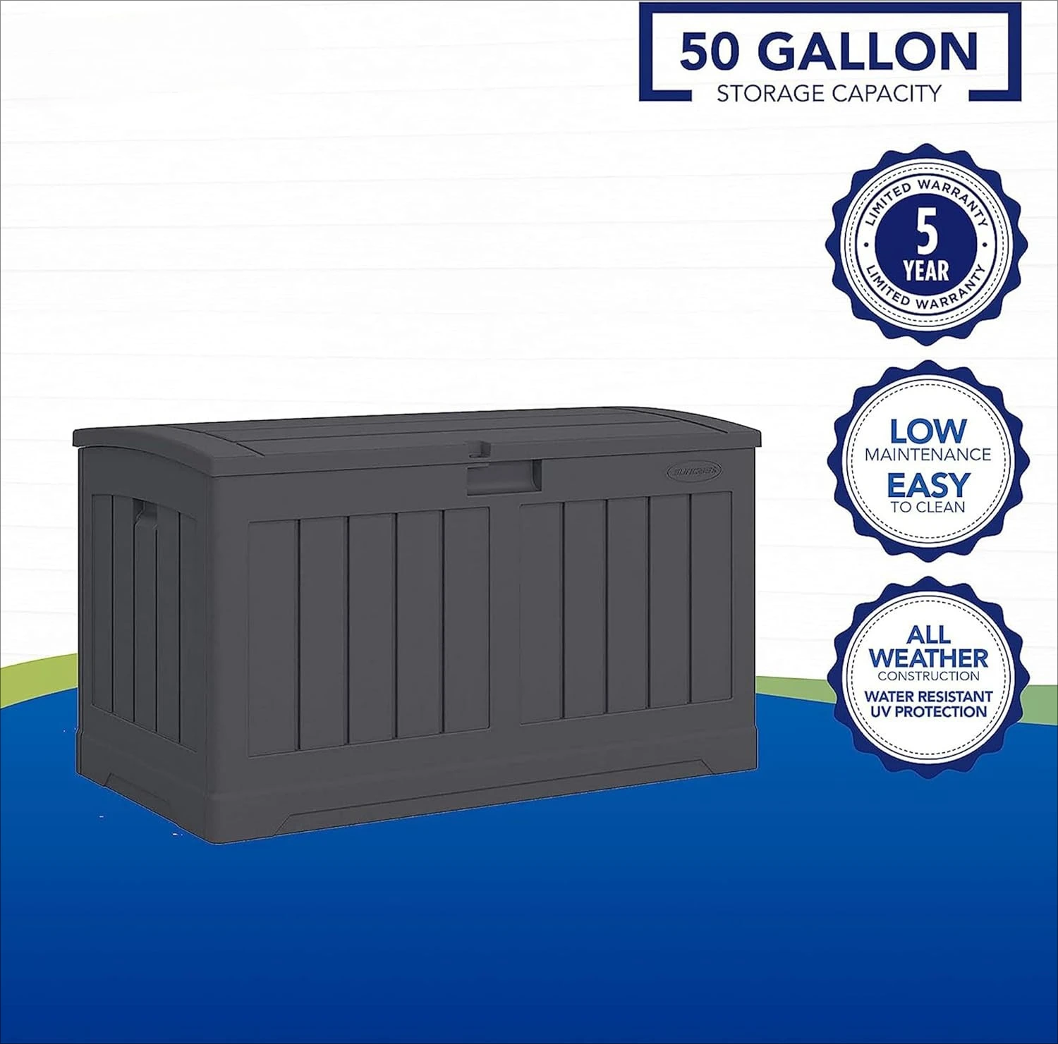 

50 Gallon Medium Capacity All Weather Construction Resin Outdoor Storage Deck Box with Arched Lid for Patio, Garden