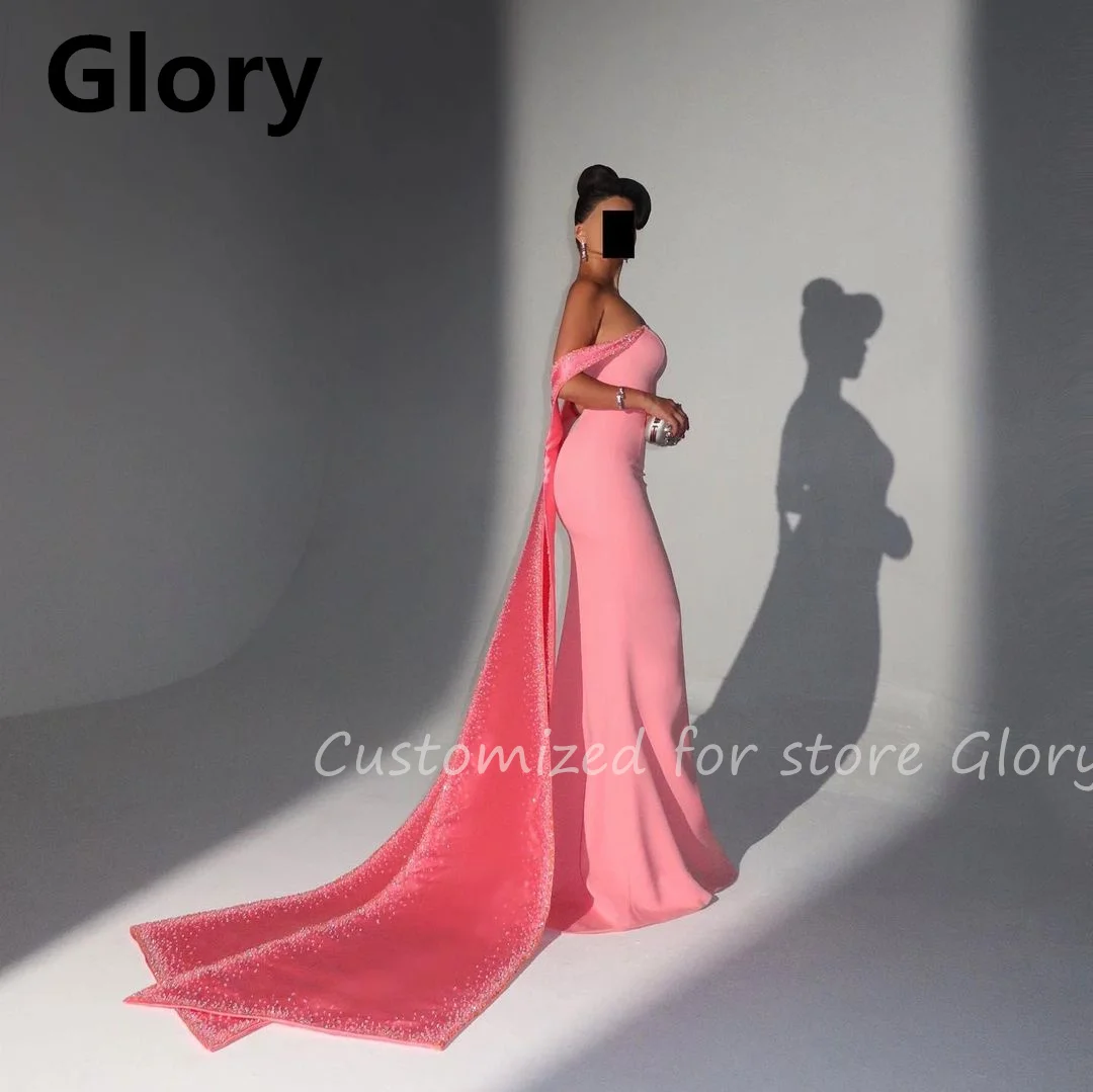 

Luxury Prom Dresses Mermaid Customized Dress Off Shoulder Hot Pink Evening Dress Beaded Watteau Train Saudi Arabia Party Dress