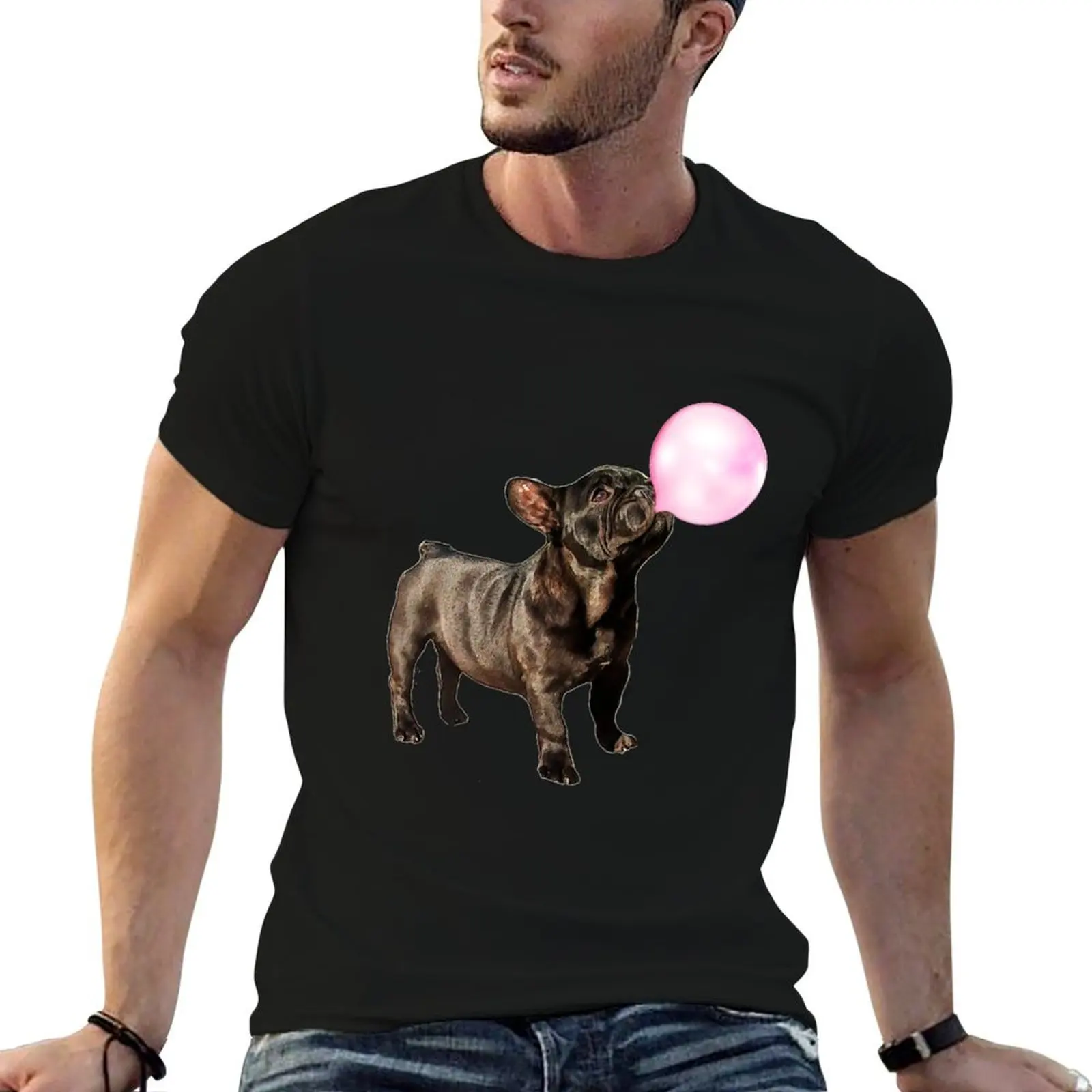 Bulldog hombre negro para perro camiseta paquete algodón chicle, francés fresco, divertido cachorro liso francés y camiseta rosa