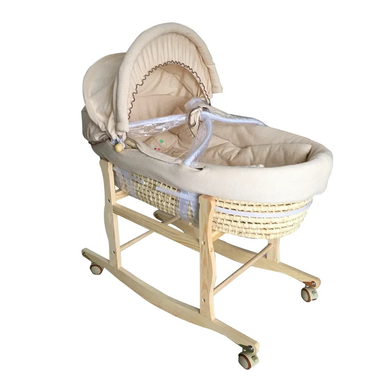 New Portable Sleeping Cradle Bed With Wheel Solid Wood Baby Basket Newborn Crib Baby Stroller For 0-24 Month