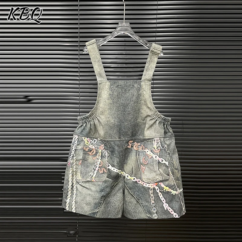 

KBQ Designer Spliced Folds Slimming Denim Jumpsuits For Women Square Collar Sleeveless High Waist Cute Jumpsuit Female Fashion