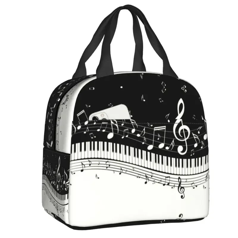 Fashion Piano And Music Notes Lunch Bag Women Cooler Warm Insulated  Container for Kids School Work Picnic Food Tote Bags