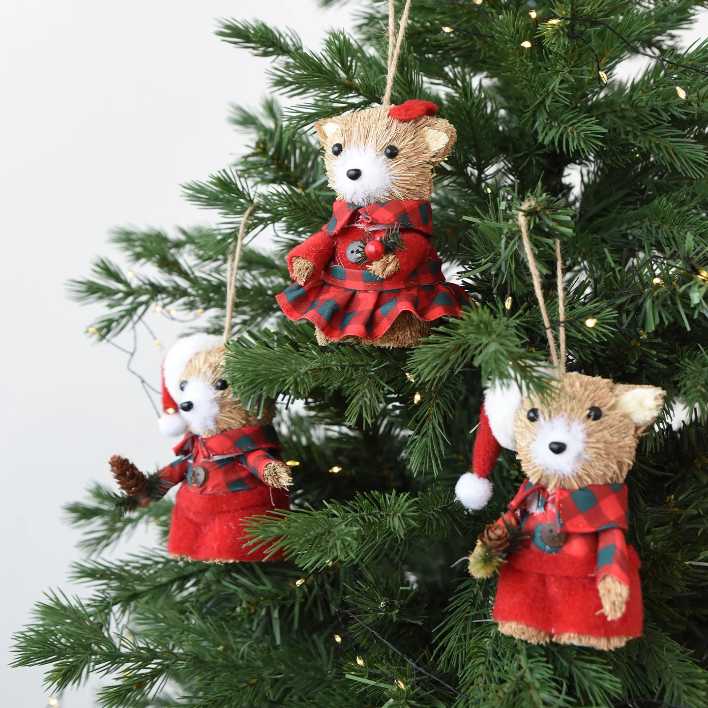 

3Pcs/Box Christmas Decoration Straw Bear Old Man Christmas Tree Decoration Hanging Desktop Mini Ornament