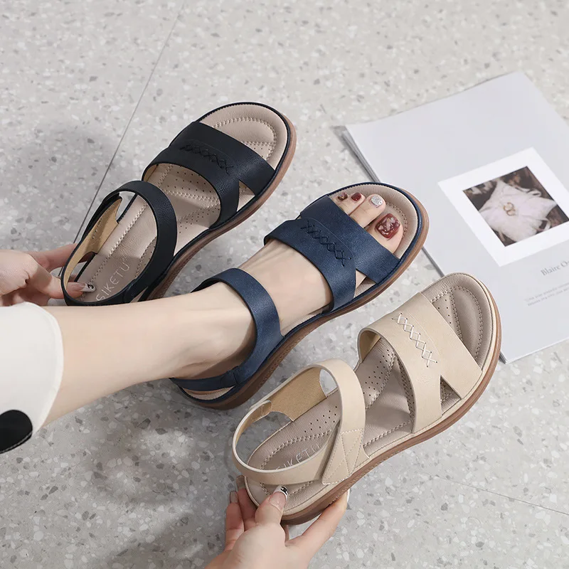 SIKETU Brand Summer Fashion 2023 Women Simple Flat Heel Sandals Solid Color Adjustable Strap Sewing Thread Casual Lightweight 42