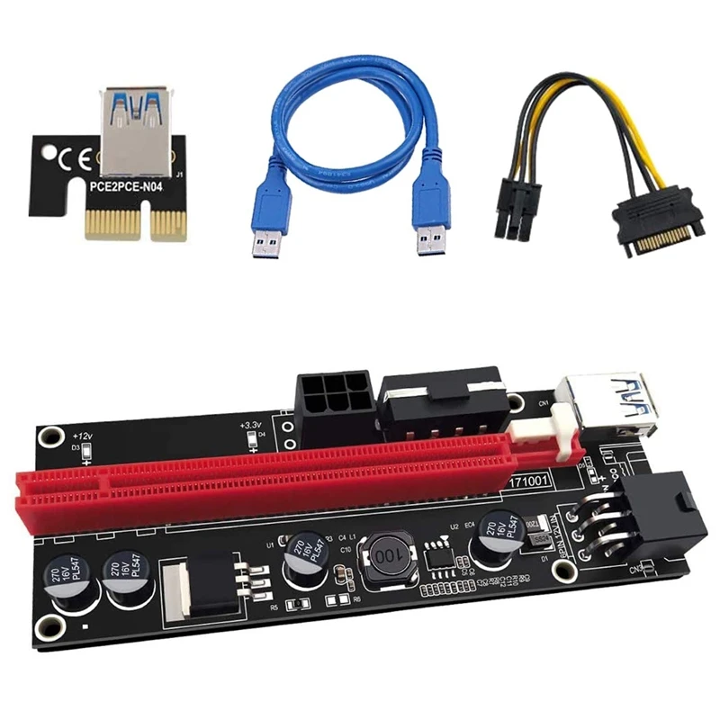 009S PCI-E Riser 1X To 16X USB PCI Express Riser Powered Adapter Card 60Cm USB 3.0 Extension Cable For Bitcoin