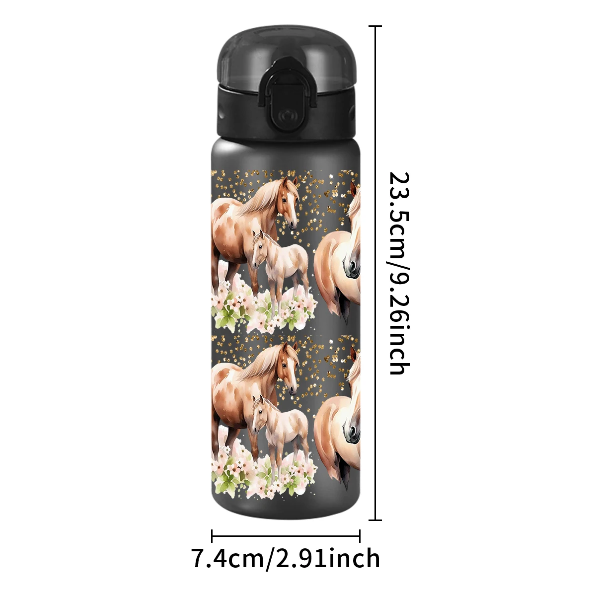 قطعة واحدة، ترتر، نمط حصان، كوب ماء بلاستيكي 26 أونصة، غطاء ترتد خارجي، كوب بلاستك مانع للتسرب، هدية مسابقة الفروسية.