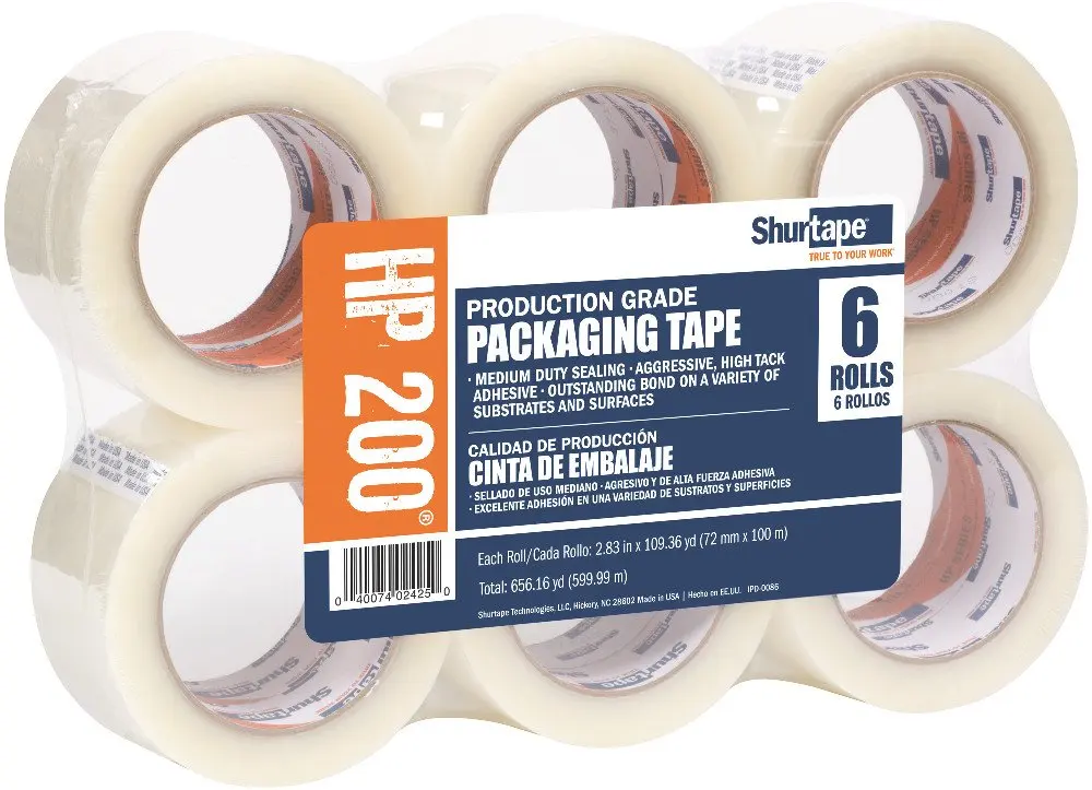 

HP 200 duction Grade Hot Melt Packaging Tape, 72mm x 100m, Clear, Package of 6 Rolls (104484)