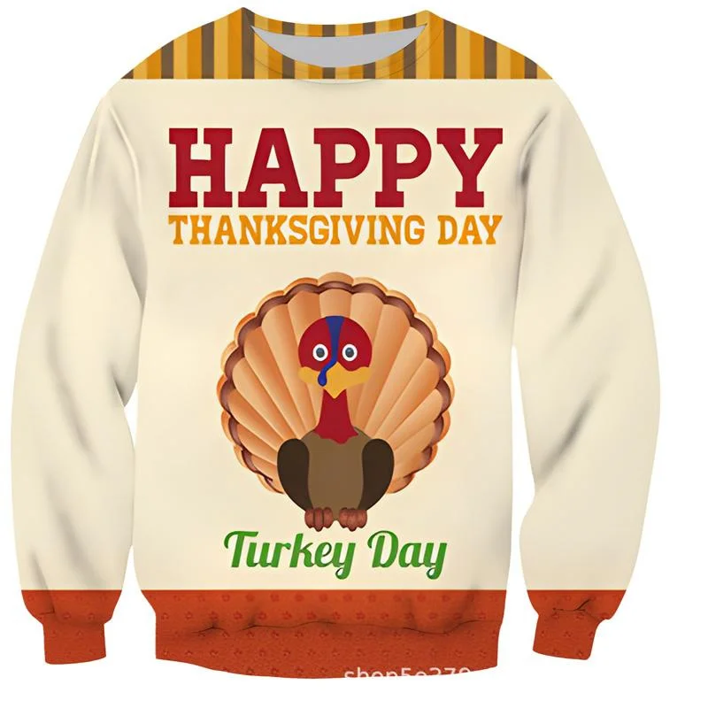 Happy Thanksgiving Day Sweatshirt Men 3D Turkey Printed Pullovers New In Sweaters Party Hoodies Long Sleeve Kids Autumn Clothes