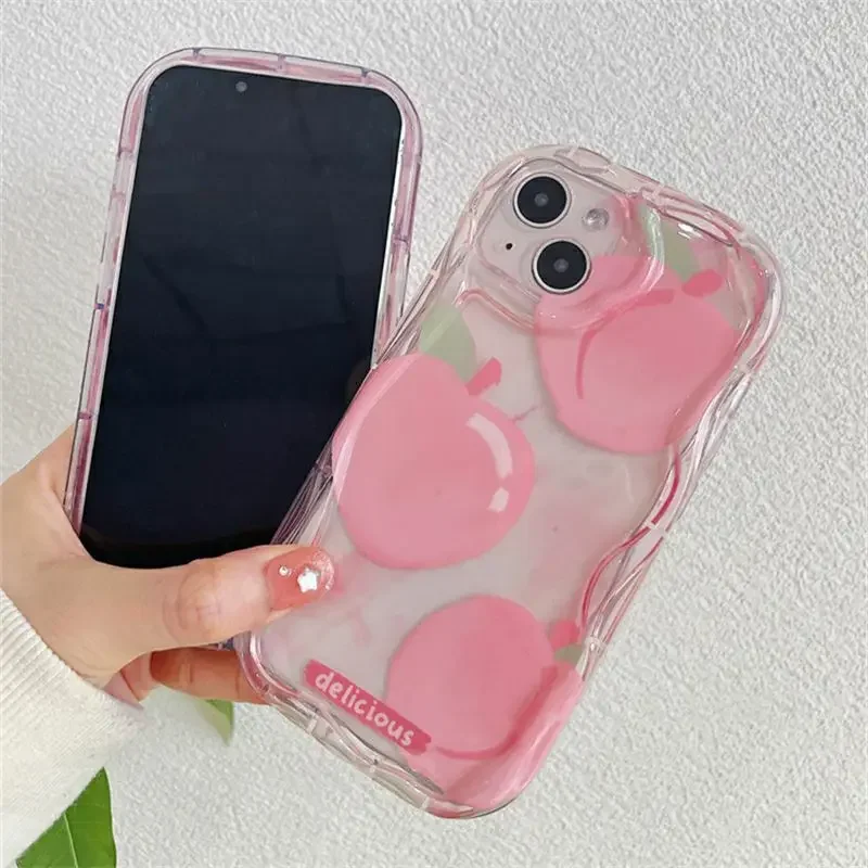 Clear Pink Peach Case for Realme C55 C35 C33 C21Y C25Y C30S C21 C11 C20 C2 C15 C12 10 5 6 7 Pro 5S 7i 8 5G Wavy Silicone Cover