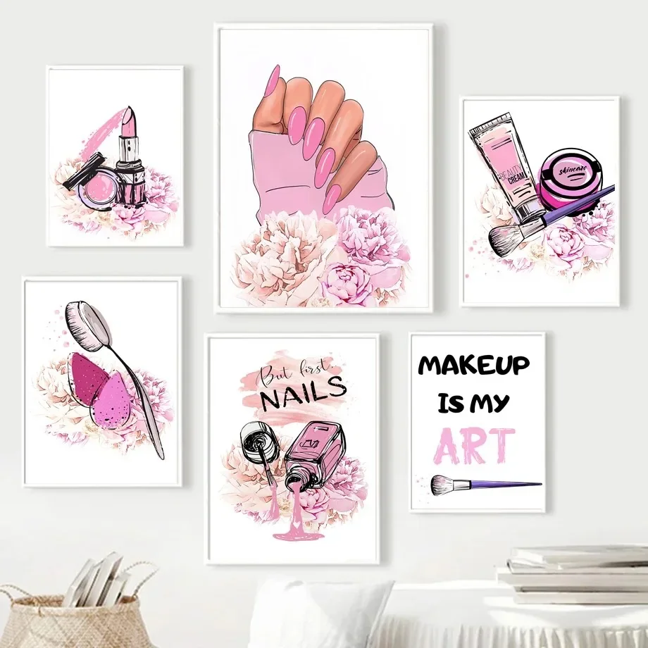 Trendy Beauty Nail Salon Luxury Lipstick Nordic Poster Wall Art Print Canvas Painting Studio Spa Decor Pictures For Living Room