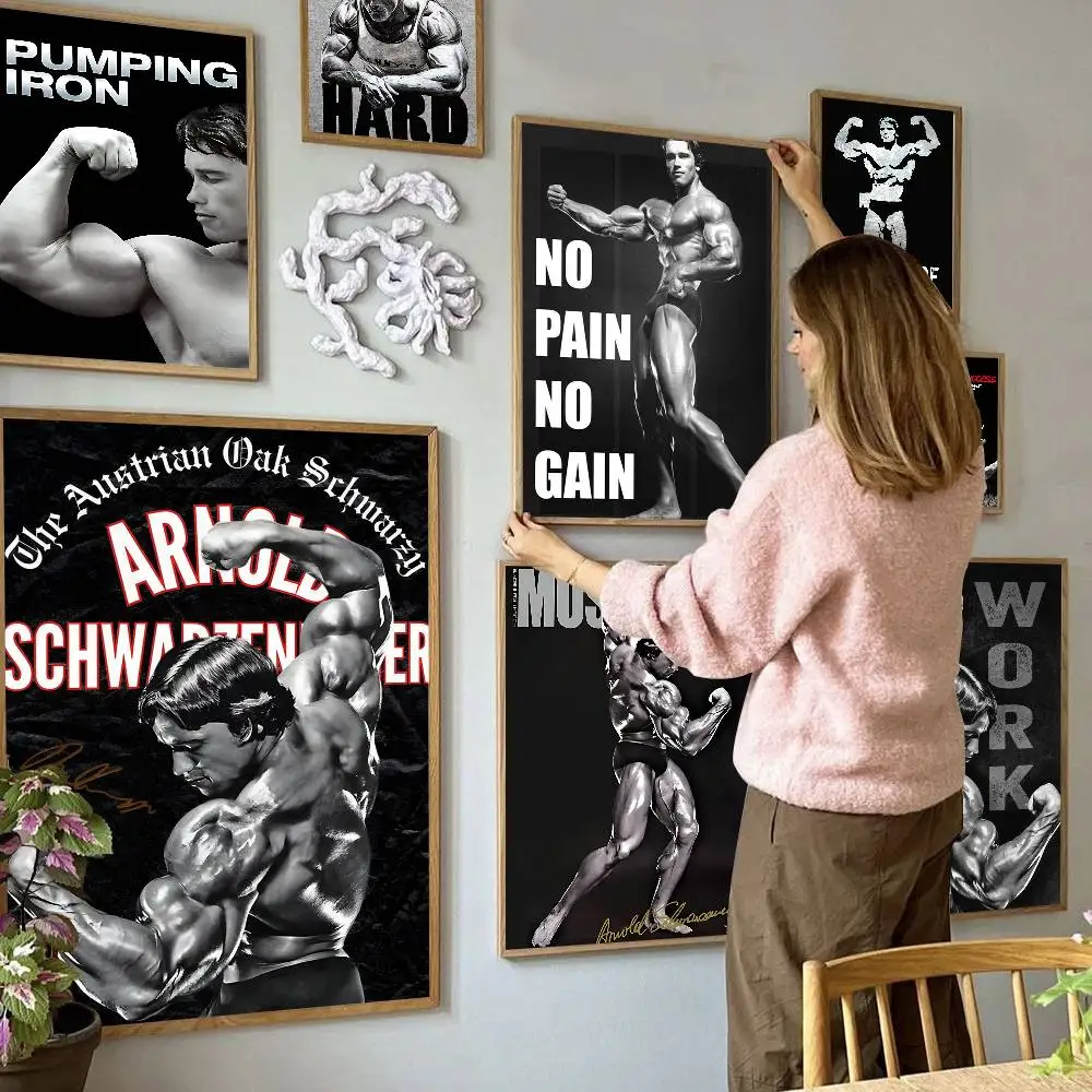 Arnold Schwarzenegger culturismo Fitness cartel de papel blanco pegatina de papel impermeable cafetería Bar arte estético pared