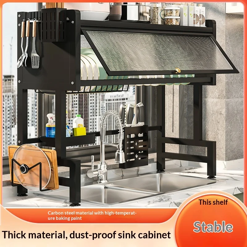 

Dustproof Kitchen Dish Drying Rack Space Saving Sink Shelf Utensil Holder Plate Drainer Cabinet Organizer Mueble Auxiliar