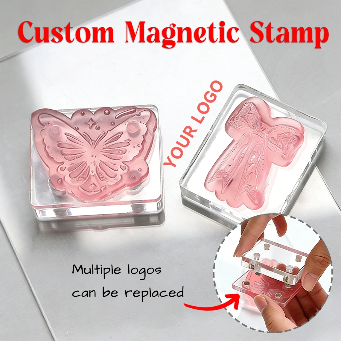 

New Personalized Acrylic Stamp Magnetic Replaceable Logo Rubber Stamp Custom Your Design Scrapbook Wedding Package Address Seal