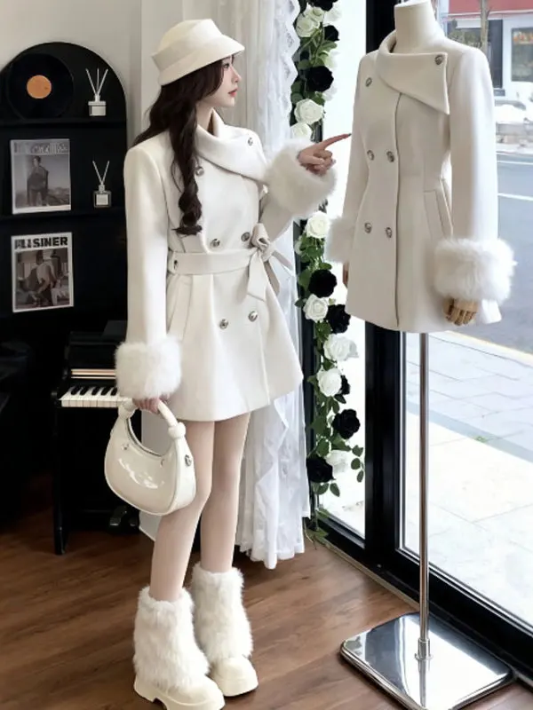 

Моедобное шерстяное пальто женское облегающее зимнее модное корейское пальто на пуговицах с высоким воротником, длинное свечо, не выцветающий цвет