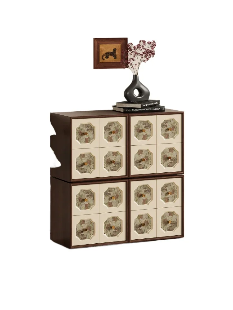 

Retro printed card door cabinet texture design combination side cabinet household bedside