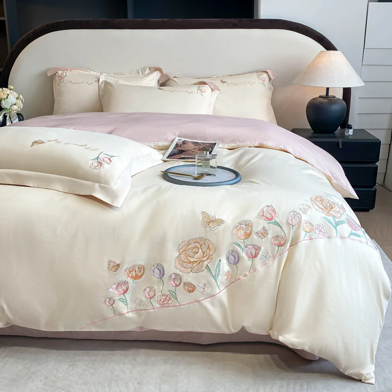 

Pure cotton long-staple cotton embroidery light luxury high-end gift box, four-piece bed first warm series