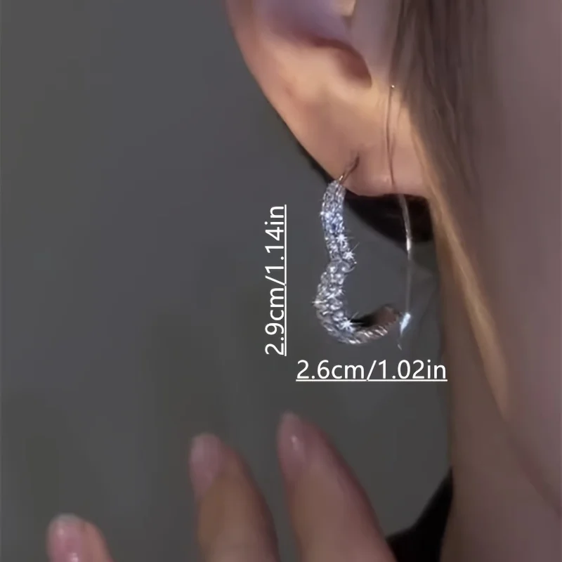 1pair Exquisite Sparkling Heart-shaped Earrings For Girls, Christmas Holiday Gift