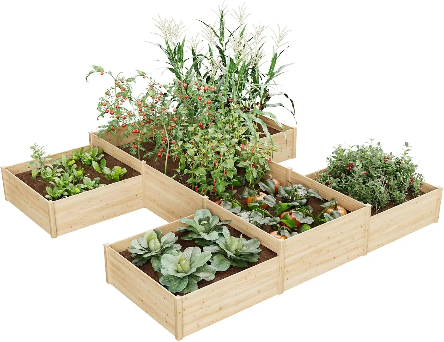 12 ft x 12 ft x 2 ft H‑Shaped Raised Garden Bed, Double‑Layer Large Raised Planter Box for Vegetables, Herbs and Flowers, Outdoor Gardening Container