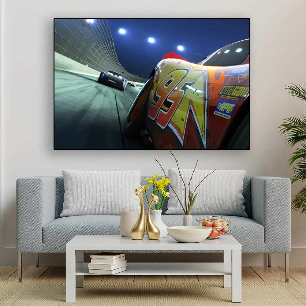 Disney Classic Animation Movie Cars 2 Lightning McQueen Poster Prints Disney Wall Art Canvas Painting for Bedroom Home Decor