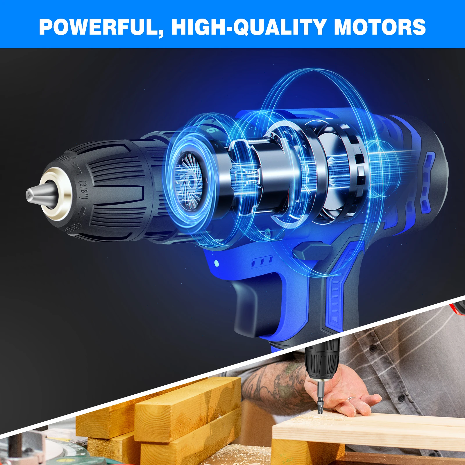 26 PCS Cordless Drill Driver Electric Screwdriver Set for DIY Drilling Walls,25+1 Torque Power Drills,LED Work Light Kitbox