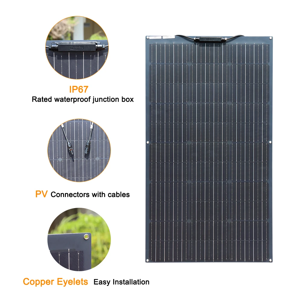 Imagem -04 - Kit de Painéis Solares ou Painéis Fotovoltaicos Mono Flexíveis de 18v Kit Painel Solar 100w 200w 300w 400w ou Placa Solar Mono Fotovoltaica Flexível 18v Potência 12v 24v Alta Eficiência Paneles Solares