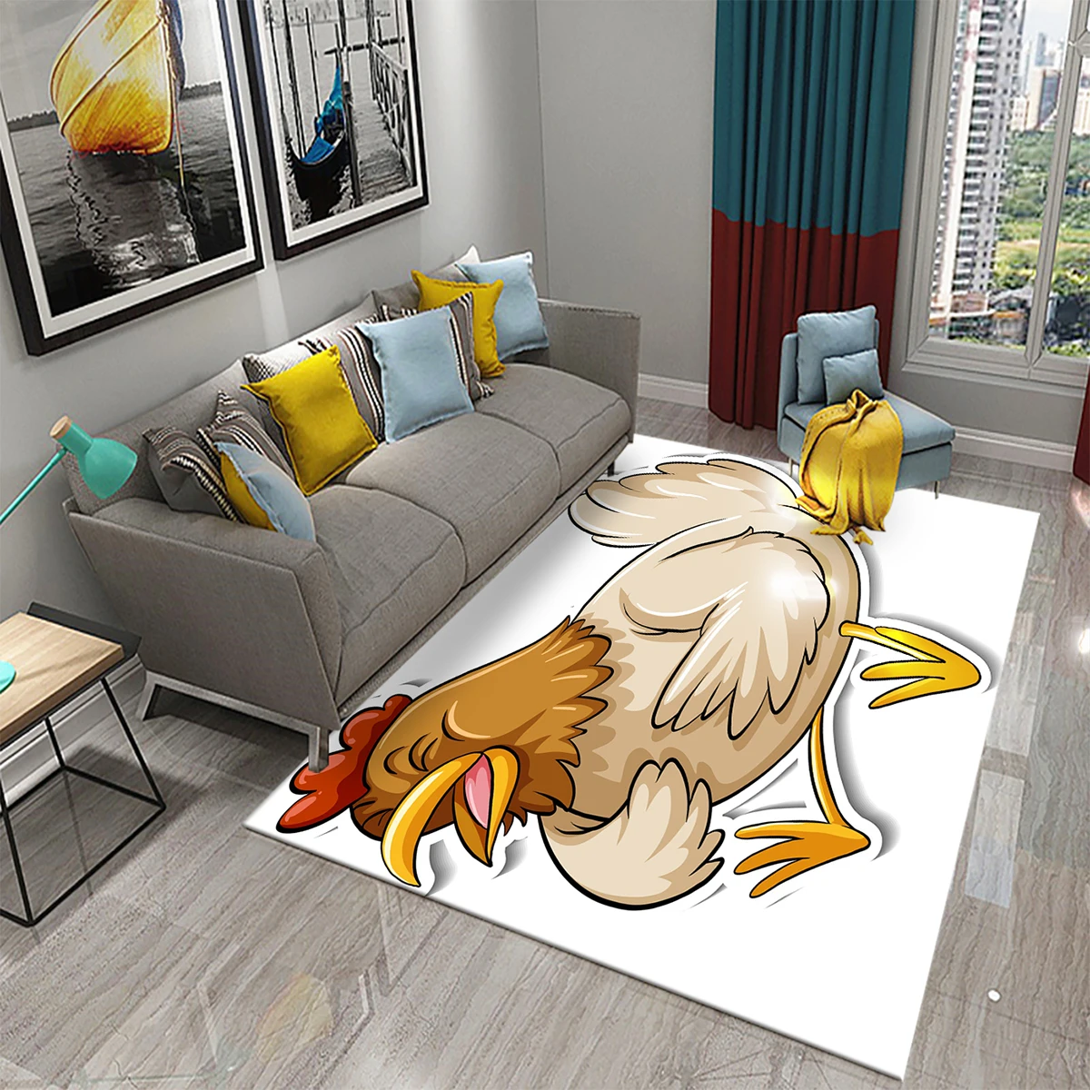 3D Cartoon Cute Cock Chicken Pattern Printed Carpet for Kitchen Living Room Bedroom Bedside Non-slip Absorbent Carpet Home Decor