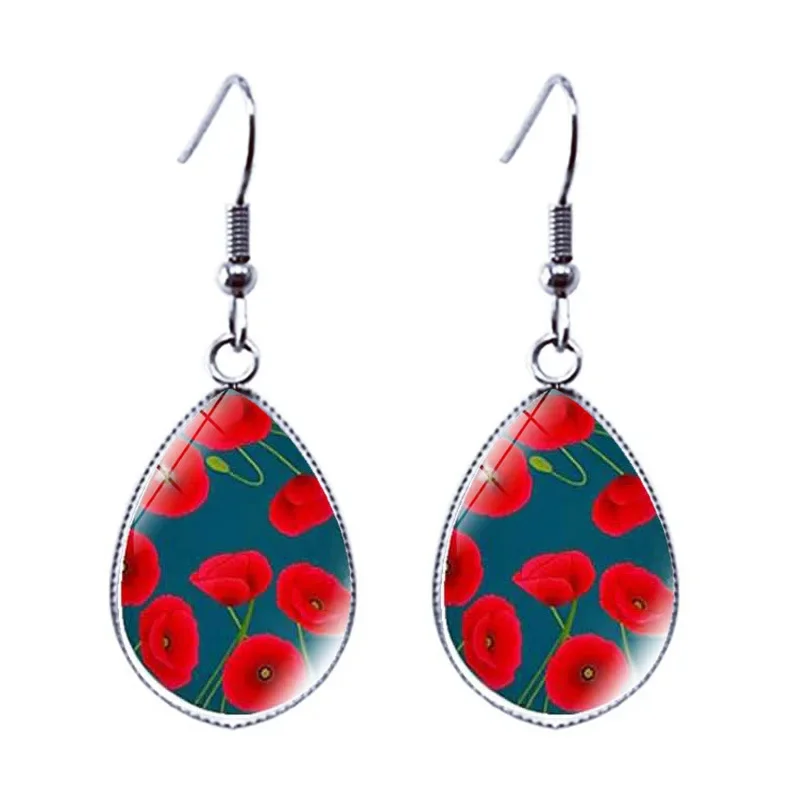 Poppy Earrings Unique Funny Novel Girl Women Jewelry Accessories Flower Pendant Gift Fashion