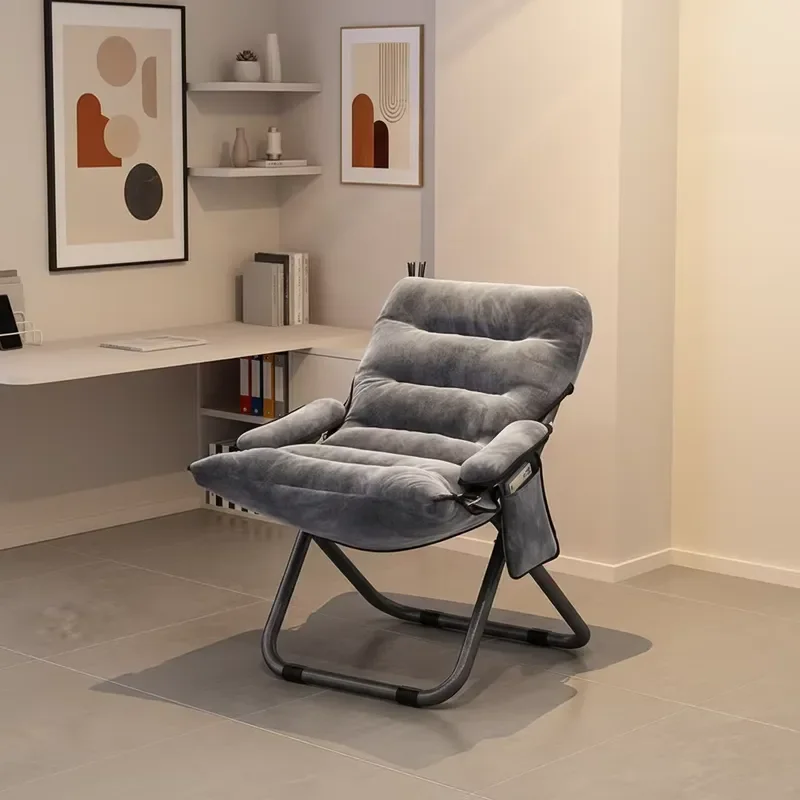 Modern Folding Chaise Lounge with Steel Frame and Soft Flannel Fabric Cotton Padded Recliner Chair Portable No Armrest Design