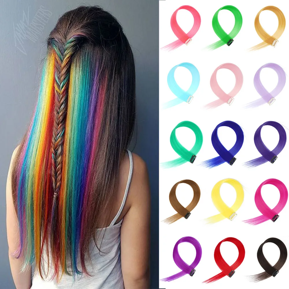 

Beyond Strands 57 Colored Long Straight Ombre Synthetic Hair Extensions Pure Clip In One Piece Strips 20" Hairpiece For Women