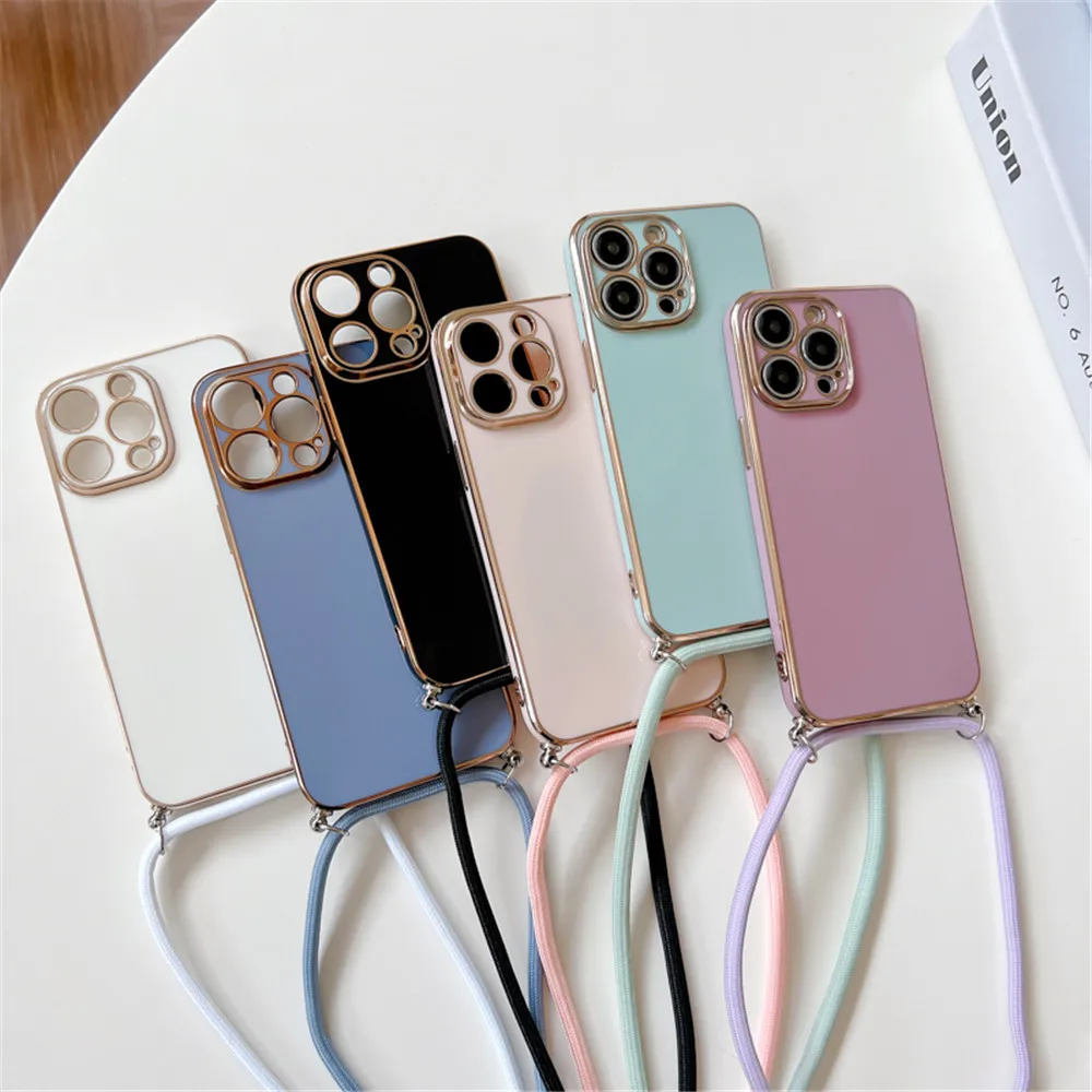 Note 14 Crossbody Necklace Strap Cord Lanyard Plating Phone Case For Xiaomi Redmi Note 14 Pro Plus 4G 5G 14C 14T POCO X7 Cover