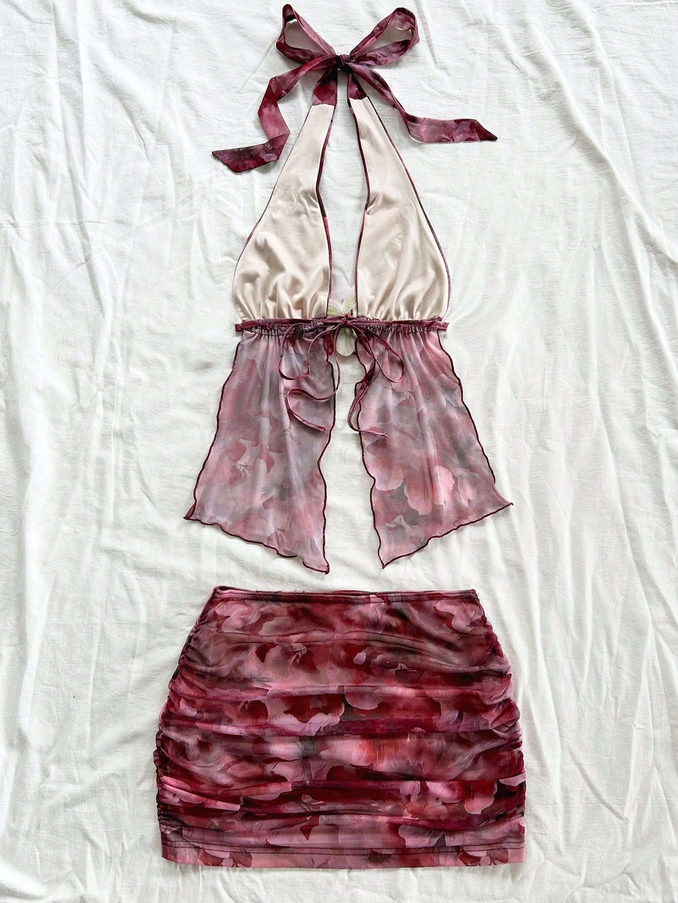 Women Flower print Two Pieces Outfits For Daily Wear tank top and skirt