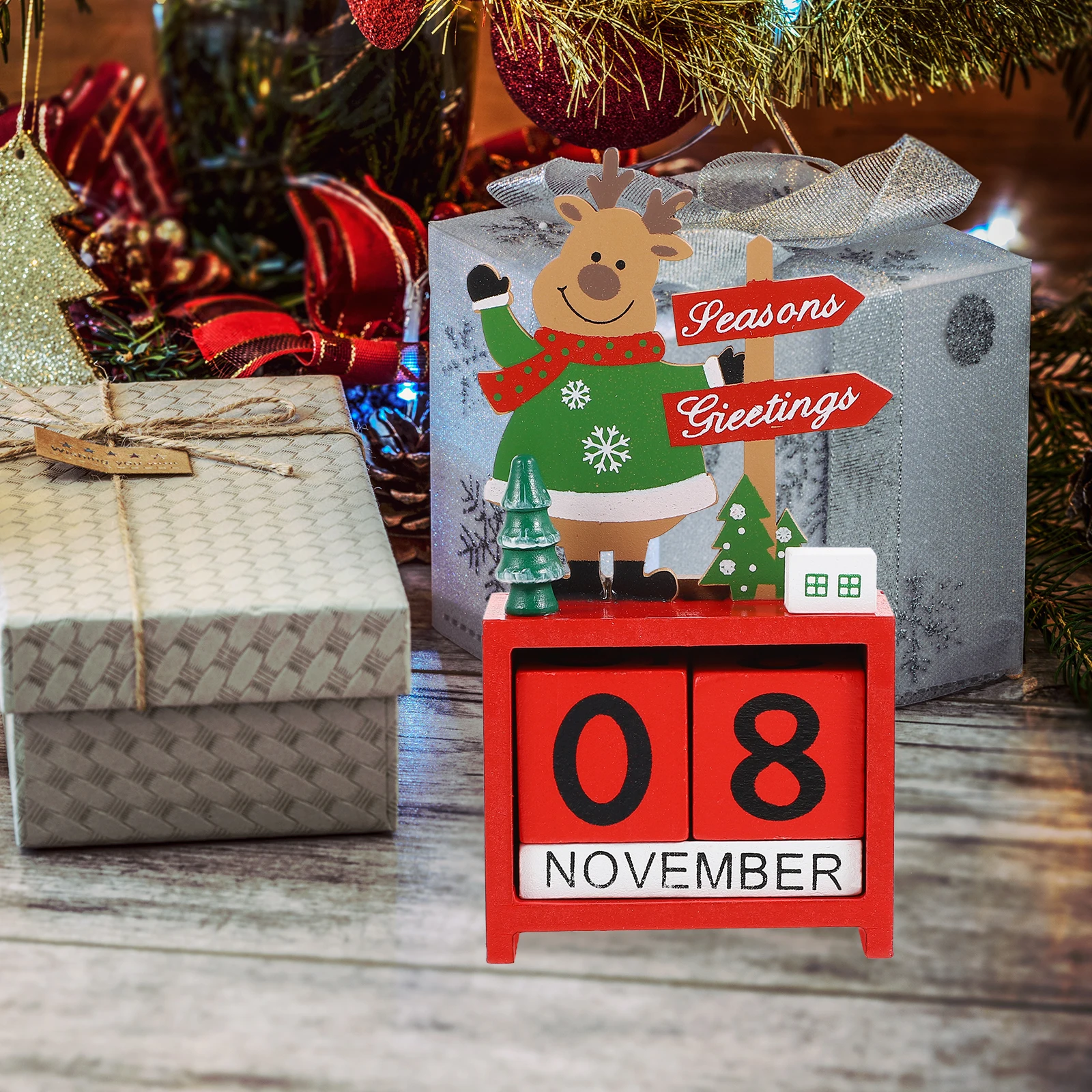 

1Pcs Wooden Christmas Calendar Deer Creative Xmas Desktop Ornament Home Office Decor Festival Themed Xmas Adornment