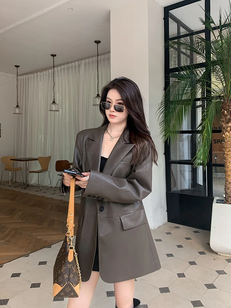 معطف نسائي من الجلد الصناعي من بينجو لربيع وخريف 2026، معطف كاجوال أنيق جديد بأكمام طويلة