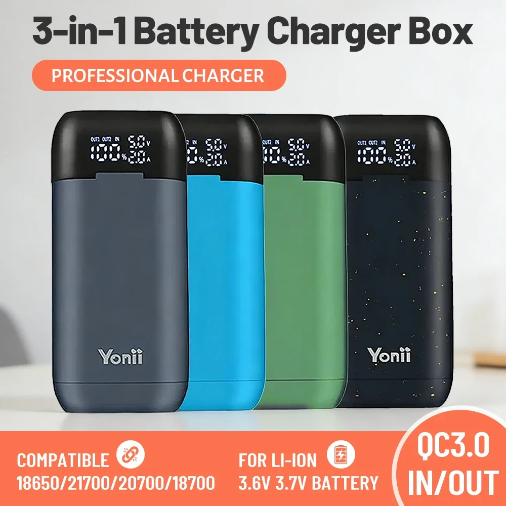 DIY Power Bank Box 18650 Battery Charger Case Portable QC3.0 PD 18W Fast Charging Case for 18650 21700 20700 Lithium Batteries